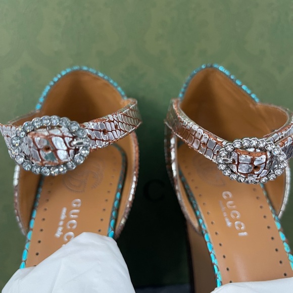 Brand New Gucci Multi 648695 Python Print Metallic Leather Platform Pumps 39.5 - Picture 5 of 7